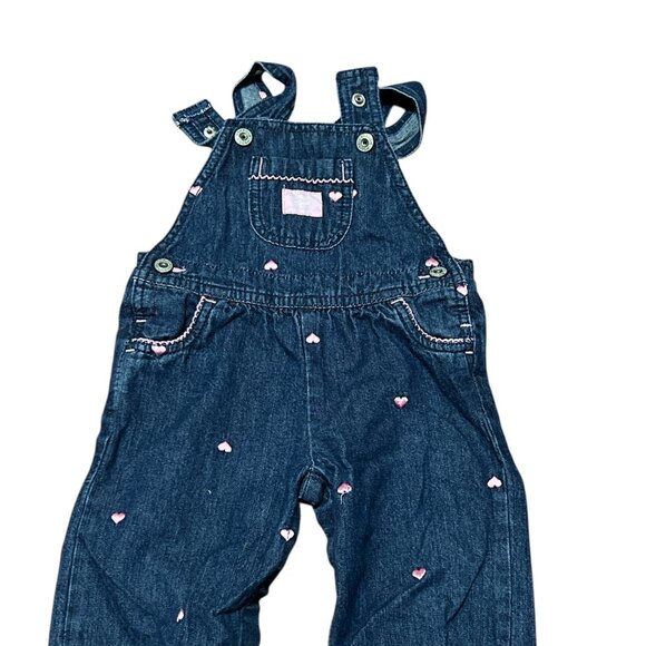 OshKosh B'gosh Blue and Pink Overalls with Heart Embroidery Size 9 Months - Picture 1 of 2